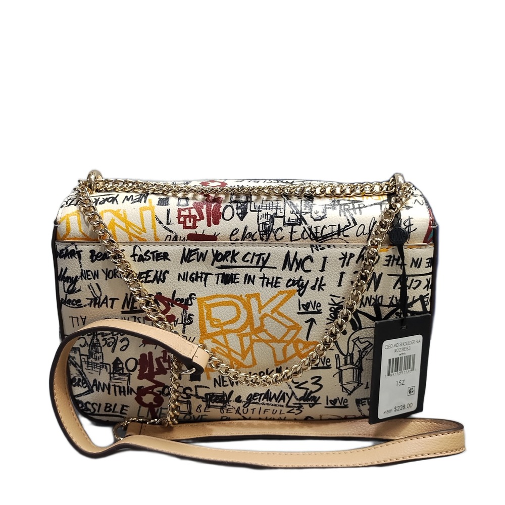 DKNY Cleo Shoulder Bag Womens O/S Multi Chain Link Strap Magnetic Flap Closure - Picture 2 of 13
